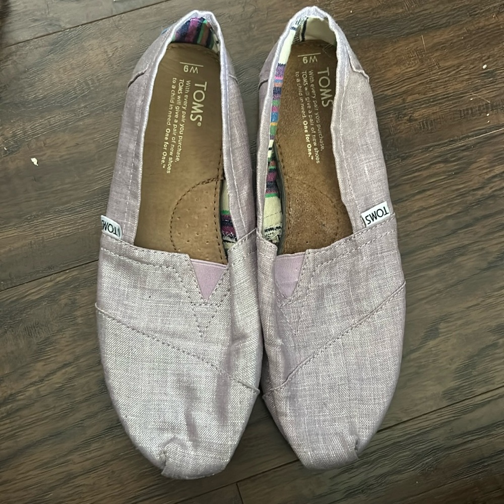 TOMS purple metallic slip ons